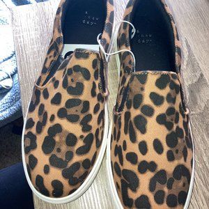 Wide Width Canvas Leopard Print Quilted Sneakers